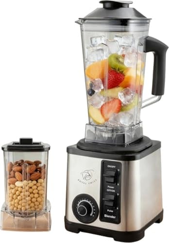 Royal Swiss® Blender Professionnel 2000W avec Broyeur – Mixeur Puissant 2L, 15 Vitesses + Pulse, Lames Inox, Blender Smoothie, Glace Pilée, Fruits Congelés, Moulin Café et Épices