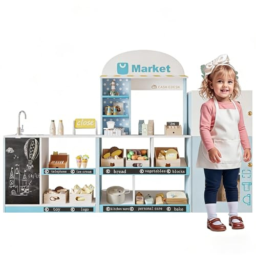Cocina infantil educativa con cafetera y accesorios, promueve el juego de rol y la creatividad, gran cocina de juguete con horno y estufa para niñas y niños a partir de 3 años