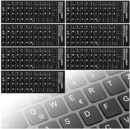7 Stück Deutsche Tastaturaufkleber,Universelle Tastatur Aufkleber Deutsch,Keyboard Ersatzaufkleber mit weißen Buchstaben,Schwarzer Hintergrund,für Computer,Laptop, Desktop PC Tastaturen