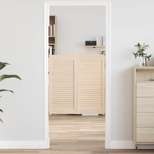 Kaloriko Porte a battente in legno di pino massello naturale, 80 x 90 cm, set da 2 pezzi per interni con design a lamelle, ideale come ricambio per porta di casa, offre protezione acustica, sicurezza