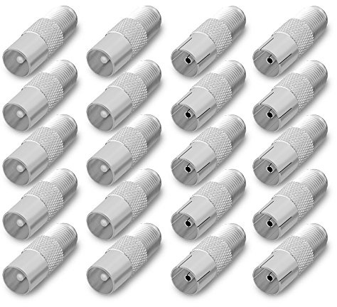 ARLI 20x TV Adapter Set – 10x IEC Stecker + 10x IEC Kupplung 9,5 mm auf F-Kupplung | Koax Antennenkabel Konverter SAT TV