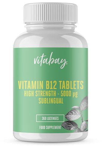 Vitabay Vitamin B12 5000mcg - 360 Vegan & Sublingual Vitamin B12 Tablets - Time-Release Lozenges of Methylcobalamin Active Form with Mixed Berries Flavour - Laboratory Tested