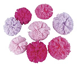 Rayher 76013264 Soft Tüll Pompons, pink, sortiert, 4 cm + 5 cm ø, Box 8 Stück, Dekoration Hochzeit, Taufe, Kommunion, Konfirmation, Geburtstag, Pompoms aus Tüll