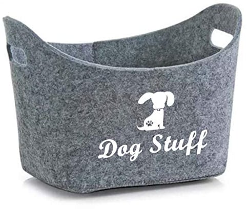 Felt pet toy box and dog toy box storage with handles pet toy basket - perfect for organizing pet toys, coats, ropes, dog chew toys, blankets, leashes - Grey