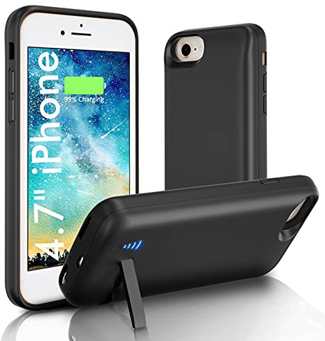 SlaBao Battery Case for iPhone SE 2020/7/8/6s/6, 6000mAh Portable Charging Case with Kickstand Rechargeable Backup Charger Cover, Extended Charger Case for iPhone 8 (4.7 inch)-Black