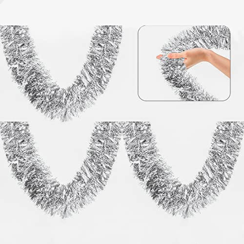 HOVUK® 3-Pack Silver Thick & Thin Tinsel Christmas Tree Decoration, Xmas Tree Decor (2m Pack of 3 Silver Tinsels)