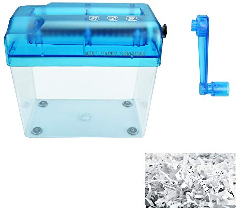 SNAGAROG A6 Manueller Aktenvernichter Mini Tragbarer Aktenvernichter Professioneller Handkurbel Papierschredder für Büro, Schule, Zuhause (Blau)