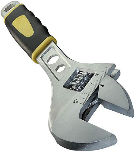 AERZETIX - C45623 - Verstellbarer Schraubenschlüssel Gabel 300mm - Verstellbar von 0 bis 38mm - Gerader Griff - Rutschfester Bi-Material-Griff - Vielseitigkeit - Wendekiefer bei 23° geneigt - CR-V