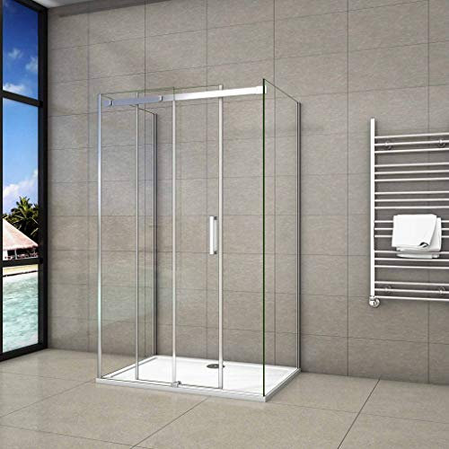 195 cm Box Doccia a Tre Lati Porta Scorrevole con 2 Pareti Laterali 100x80x80 cm Vetro 8 mm Temperato Trasparente Anticalcare Telaio Cromato Lucido