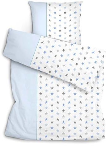 Amilian Bettwäsche Set 2-teilig 135x200 cm + 80x80 cm - 100% Baumwolle, weich, pflegeleicht, für Kinder; Jugendliche; Erwachsene - modernes Design - Sternchen blau hellblau