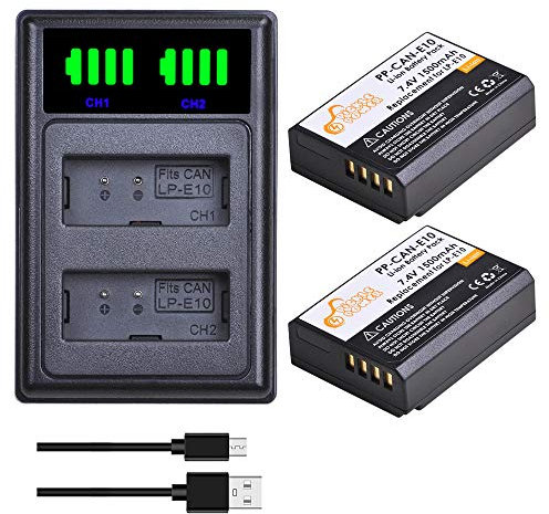 Pickle Power 2Pcs 1500mAh LP-E10 Battery and Charger for Canon EOS 2000D 1300D 1200D 1100D 1500D 3000D 4000D Kiss X50 X70 X80 X90 Rebel T3 T5 T6 T7 T100