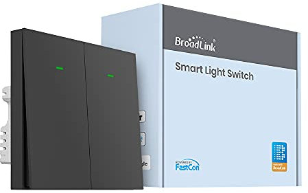 BroadLink Smart Wall Light Switch, 2-Gang Single Live Wire Switch, No Neutral or Capacitor Required, Push Button, Gray,Compatible with Alexa, Google Home and IFTTT, S3 Hub Required (No Hub)