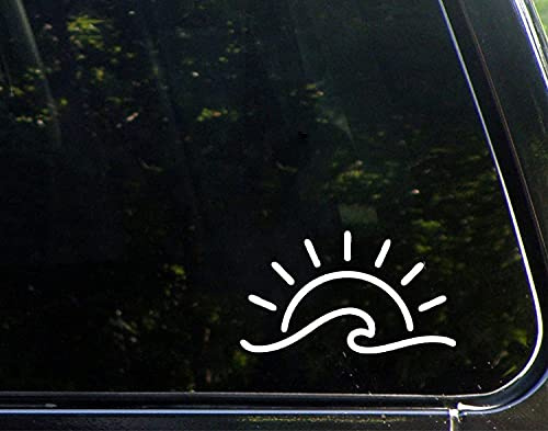 5.7x3.25inches Wave Sun Vinyl Decal Sticker Spiritual Peace Calm Island Tranquil Sunshine Cars Trucks Window Walls Laptop Bumper White