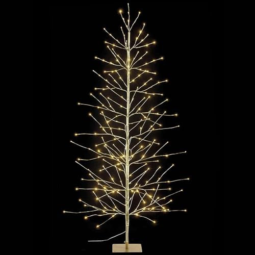 Árbol de Navidad luminoso plateado con 320 luces LED blanco cálido, árbol de Navidad artificial para interior y exterior, altura de 1,5 m, 103 ramas luminosas para interior y exterior