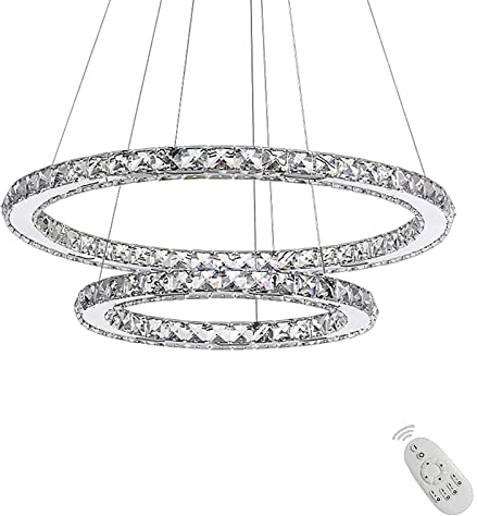 UISEBRT 48W LED Pendelleuchte Hängeleuchte Kristall - Moderne Kreative Höhenverstellbar Kronleuchter Hängelampe Deckenlampe Zwei Ringe Esszimmer Schlafzimmer Wohnzimmer, Dimmbar
