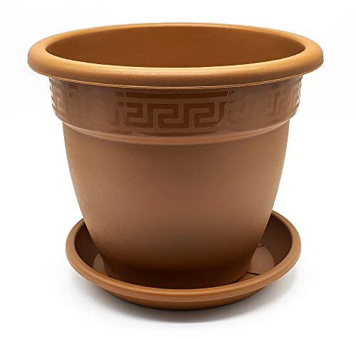 CABLEPELADO - Maceta 35cm - Maceta Plastico 35 cm - Fabricado en PP Apto balcón, jardín, Patio, Interior - Macetero rendondo 35 cm + Plato macetero de plastico - Marron