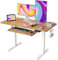 FEZIBO 120 x 60 cm Schreibtisch Höhenverstellbar Elektrisch mit Tastaturablage, Stehpult T-Beine aus Stahl mit Memory-Steuerung, Anti-kollisions System, Hellbraun