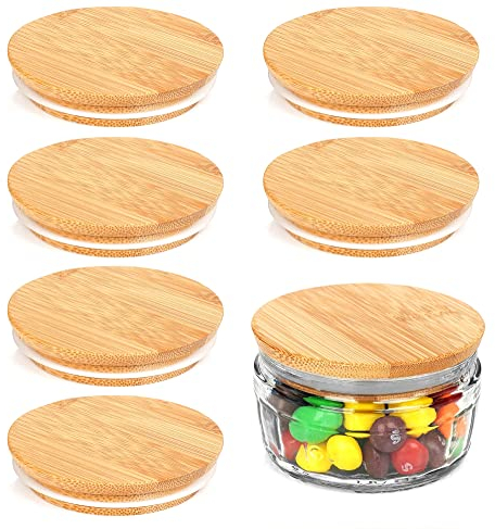 Bamboo Lids for Gü Pots, ANOTION Bamboo Lid Compatible with Gu Puds Cheesecake Jars, Reusable Airtight Glass Storage Can Lids for Gu Pot, 6 Packs