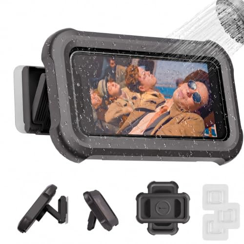 Mistriddle Wasserdichter Dusch-Handyhalter – 360° drehbar, winkelverstellbar, Wandhalterung für Badezimmer, Spiegel, Badewanne und Küche – Für Smartphones bis 6,8 Zoll (Schwarz)