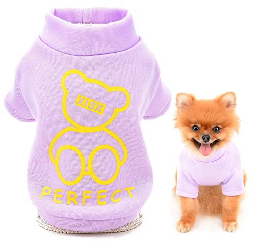 SMALLLEE_LUCKY_STORE Niedlicher Cartoon-Welpen-Fleece-Sweatshirt, Pullover für kleine, mittelgroße Hunde, Katzen, Jungen, Mädchen, Yorkie, Chihuahua, Kätzchen, warm, Herbst, Winterkleidung, lila, S