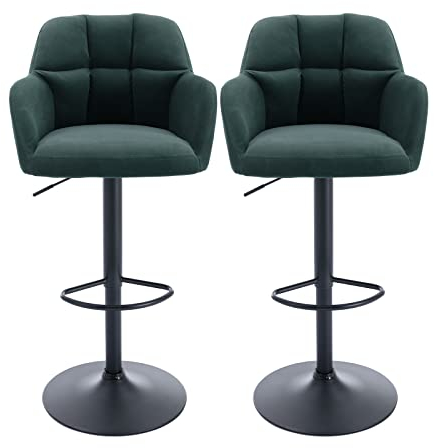 chairus Barhocker 2er Set Samt Sessel Barstuhl Ergonomischer 360° Drehbar Tresenhocker Küche Verstellbarer Höhe Bistrohocker (Grün(Samt))