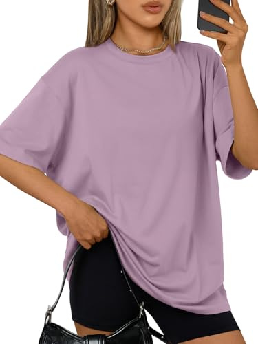 Trendy Queen Womens Oversized Sleep T Shirts Plus Size Capsule Wardrobe Tops Short Sleeves Fashion Workout Clothes 2026 DarkPink L