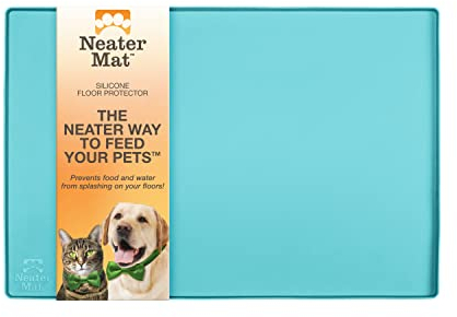 Neater Pet Brands Neater Mat Tapis de gamelle en Silicone imperméable pour protéger Les sols de la Nourriture et de l'eau (40,6 x 25,4 cm Silicone, Aigue-Marine)