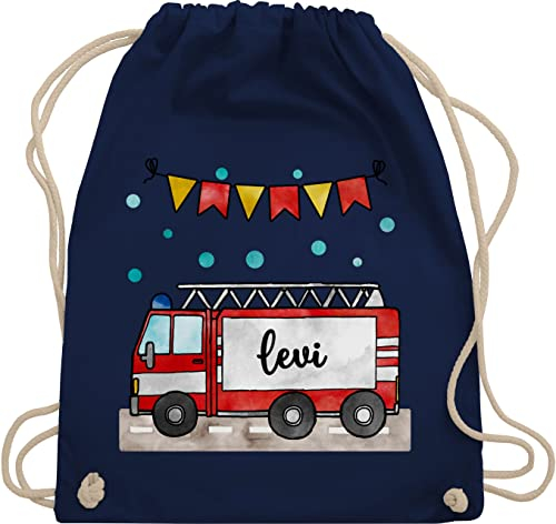 Turnbeutel Rucksack - Feuerwehrauto Motiv I Leiterwagen Geschenk Feuerwehr I Löschzug - Unisize - Navy Blau - beutel für wechselkleidung kinder kinderturnbeutel kindergarten jugendfeuerwehr name