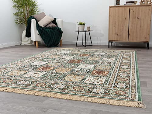Steffensmeier Kurzflor Teppich Riad | Wohnzimmer | Orient | Pflegeleicht | Felder Grün, Größe: 135x195 cm