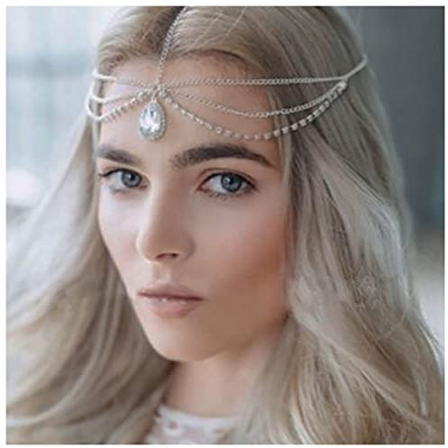 Inateannal Boho Strass Geschichtet Kopfkette Silber Kristall Anhänger Stirnband Kette Cz Quaste Haar Kette Braut Kopfschmuck Prom Party Festival Kopfkette Schmuck Für Frauen Und Mädchen