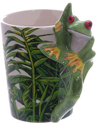 Tazza unisex 1 pezzo animale tazza tazza da caffè in ceramica 5 stili Panda giraffa pappagallo rana tucano tazza con manico in bambù decalcomania 12 once rana 9 x 12 cm, dimensioni: 9 x 12 cm, colore: