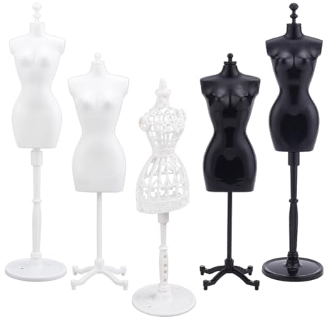 nbeads 5 Sätze Mini Mannequin Display Modell, Plastik Display Halterung Schaufensterpuppe Display Holder Dress Form für Mini-Kleider DIY Making Zubehör Kleidung Display Rack