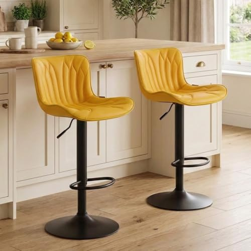 Kidol & Shellder Bar Stools Set of 2 Swivel Breakfast Barstools, Yellow | Faux Leather Kitchen Swivel Bar Stools Adjustable Soft Cushion Wing Back Armless Counter Stool, 3-5 Mins to Assemble