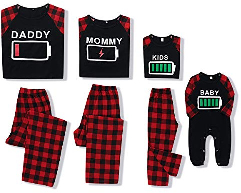 Amissz Pigiama Natale Famiglia Coordinati, Tutta la Famiglia Manica Lunga Pigiama Due Pezzi Invernale Nero per Bambini, 4-5 Anni