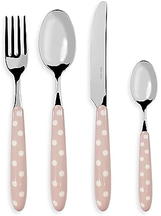 Isabelle Rose Shabby Chic Polka Dot Vintage Stainless Steel 6197 Cutlery Set
