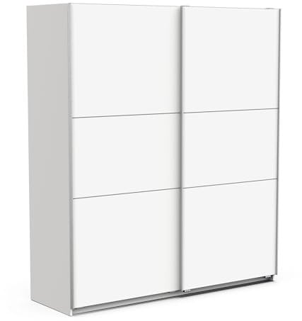 Demeyere Armoire Porte Coulissante avec Penderie Moderne – Coloris Blanc Mat & Finitions Métal - 178,1 x 59,9 x 203 cm