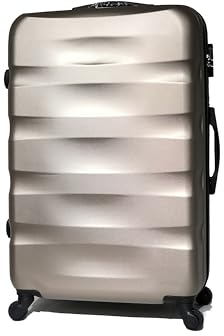 CELIMS Valigia in ABS, rigida, resistente, leggera, con 4 ruote girevoli a 360° e lucchetto integrato, champagne, Grande - 75x40x30