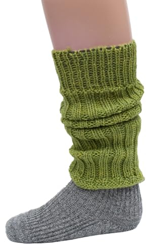 Hirsch Natur, Merino Kinder Beinstulpen Grobstrick, 100% Schurwolle (kbT) Maigrün