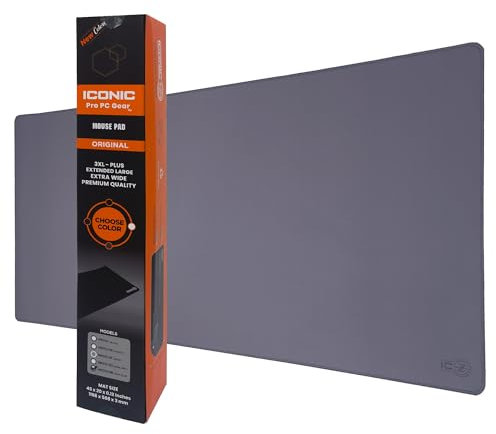 ICONIC - PRO PC GEAR 3XL Extended Gaming Mouse Pad/Mat 46x20(Steel Grey) - Large & Wide Desk Cloth Mousepad - Stitched/Water Proof/Non Slip Base