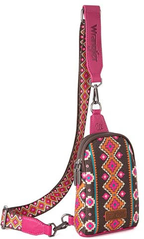 Wrangler Aztec Sling Bag Southwest Crossbody Bags Trendy Chest Bag, Knallpink (Hot Pink)