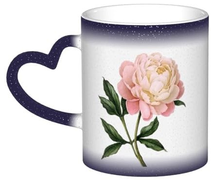 VAGILO Tasse mit Pfingstrosen-Farbwechsel, wärmeempfindlich, thermisch reagierend, magischer Becher aus Keramik und Porzellan, langlebige Qualität, stimmungsreflektierende magische Tasse