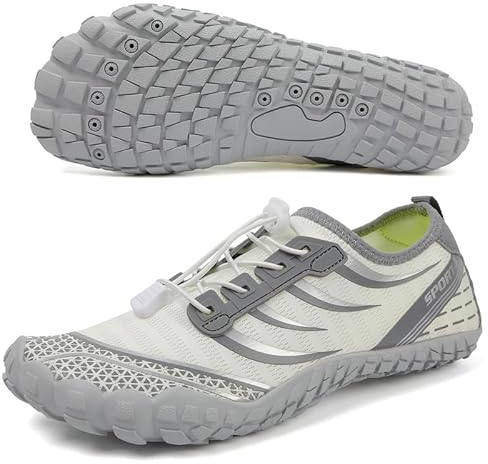 Scarpe Barefoot Uomo Donna Scarpe da Scoglio Scarpe da Acqua Scarpe a Piedi Nudi per Spiaggia Surf Yoga Sport Outdoor Acquatici Asciugatura Rapida Leggero Unisex Diving Piscina(Grigio-Bianco 39EU)