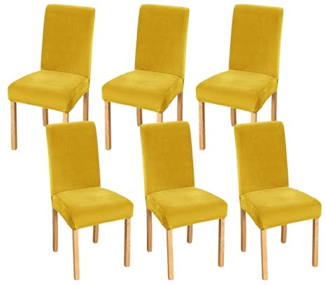 JHLD Stretch Stuhlhussen 6er Set, Stuhlbezug Samt Weiche Stuhlhussen Für Esszimmerstühle Abnehmbare Waschbar Für Hotel Bankett-gelb-6 Stück