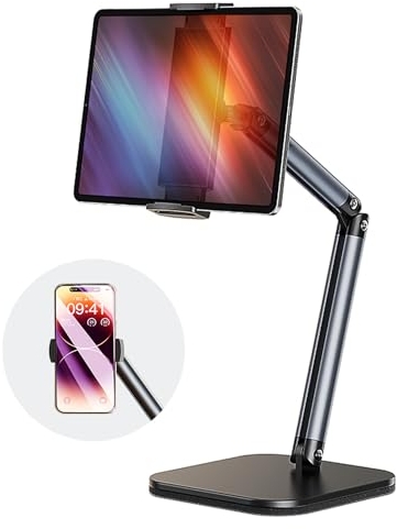 PUJUDODA Soporte para Tablet y Smartphone, iPad, iPhone y Tablet (4-12.9) con Altura y Ángulo Ajustables