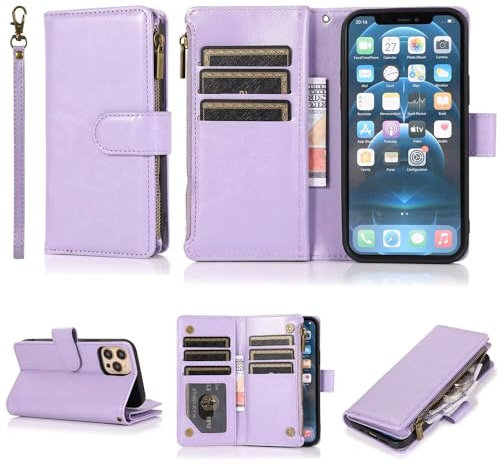 Beajew Handyhülle für Samsung Galaxy M31 Hülle Klappbar Klapphülle Schutzhülle mit Kartenfach RFID Reißverschluss Handy Tasche Leder Flip Case Cover Handytasche- Lavendel