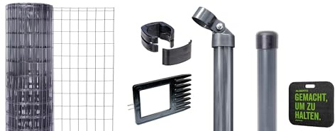 Alberts 693572 Fix-Clip Pro als Zaun-Komplettset, zum Einbetonieren mit Kniekissen | verschiedene Längen und Höhen - wahlweise in verschiedenen Farben | anthrazit | Höhe 102 cm | Länge 10 m