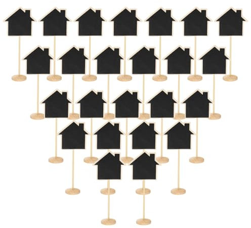 PATIKIL Mini Tafelschilder, 24 Stück Kleine Tafel mit Holzständer in Hausform für Speisekarten, Party, Hochzeiten, Nachrichtentafeln, Eventdekorationen, Schwarz (7,2x3,1)