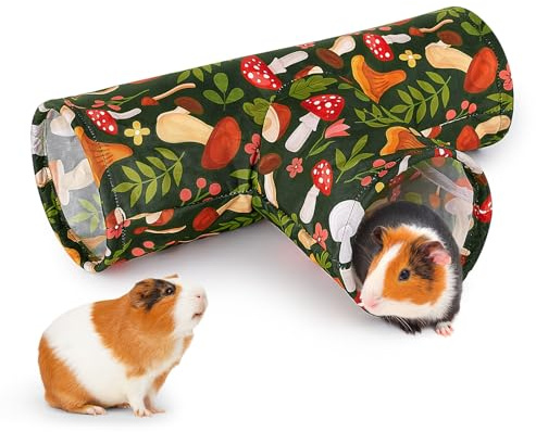 Bienbee Guinea Pig Tunnel, 3 Way Washable Guinea Pig Hideout,Foldable Rabbit Tunnel Guinea Pigs Toys for Bunny Hamster Chinchilla Ferret Rabbit Guinea Pigs Accessories Mushroom