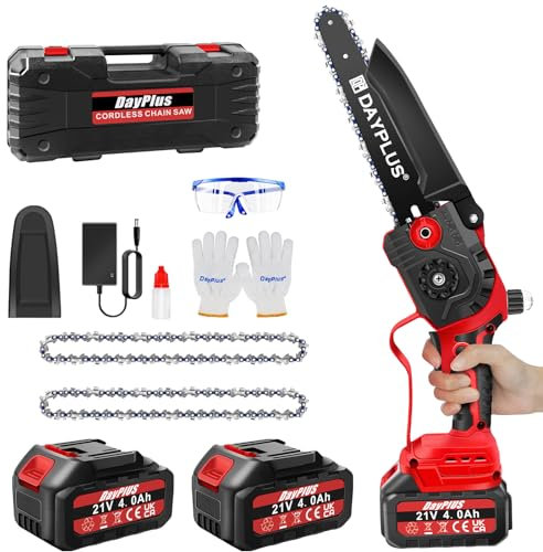 Tronçonneuse puissante sans fil, tronçonneuse électrique de 8 pouces sans fil avec 2 piles rechargeables, mini tronçonneuse portative pour la coupe du bois d'arbre