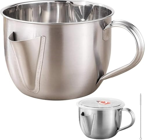 FUIERI Fetttrennkanne Edelstahl Fettabscheider Fettabscheider Edelstahl Sauciere Fetttrenner Küche Fettabscheider Fett Trennkanne Schüssel,Silber